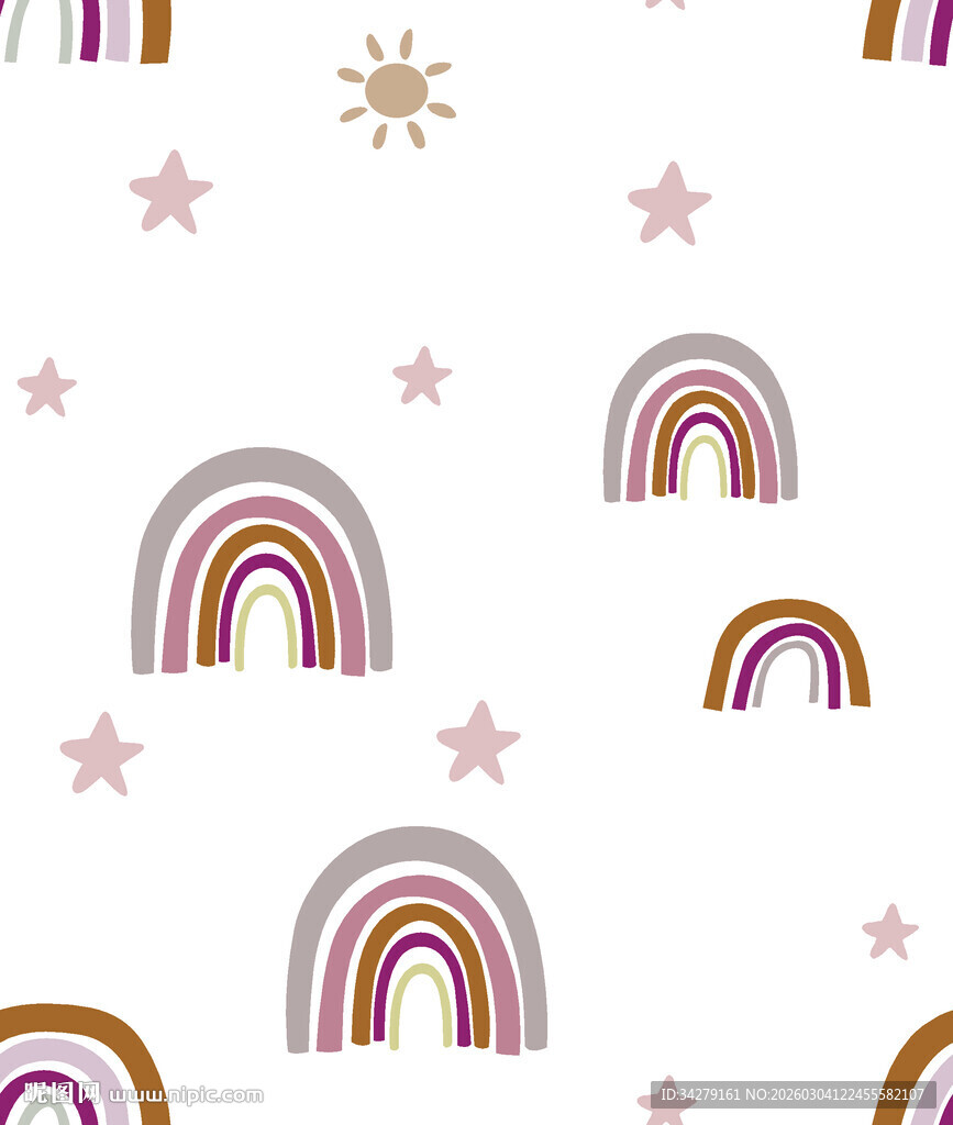 彩虹星星童趣无缝图案
