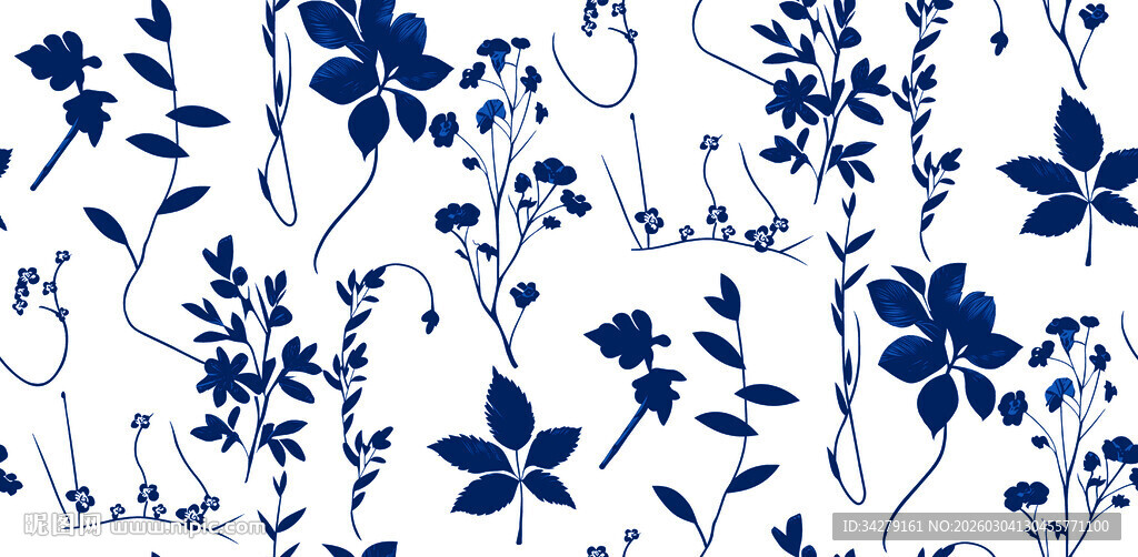 蓝白花卉图案背景