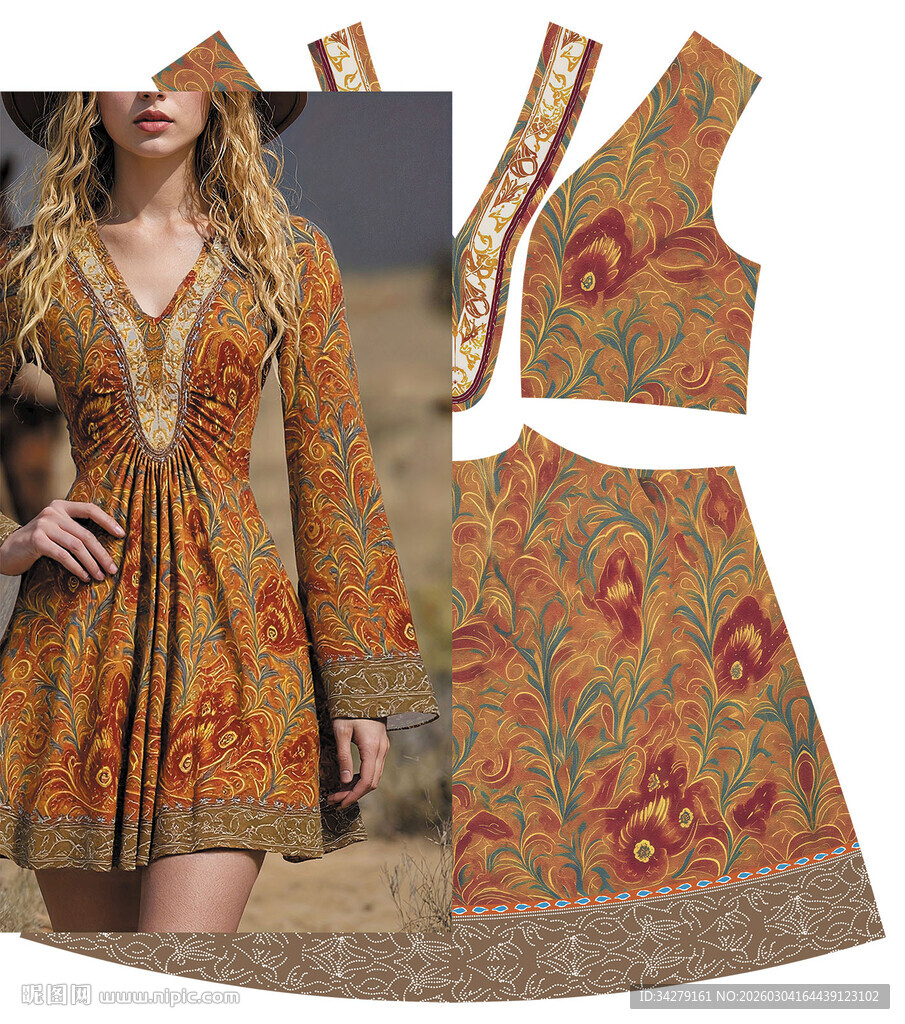 复古花纹女士套装服饰
