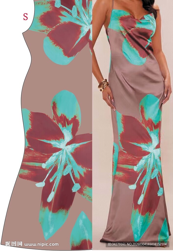 花卉图案长款女士连衣裙