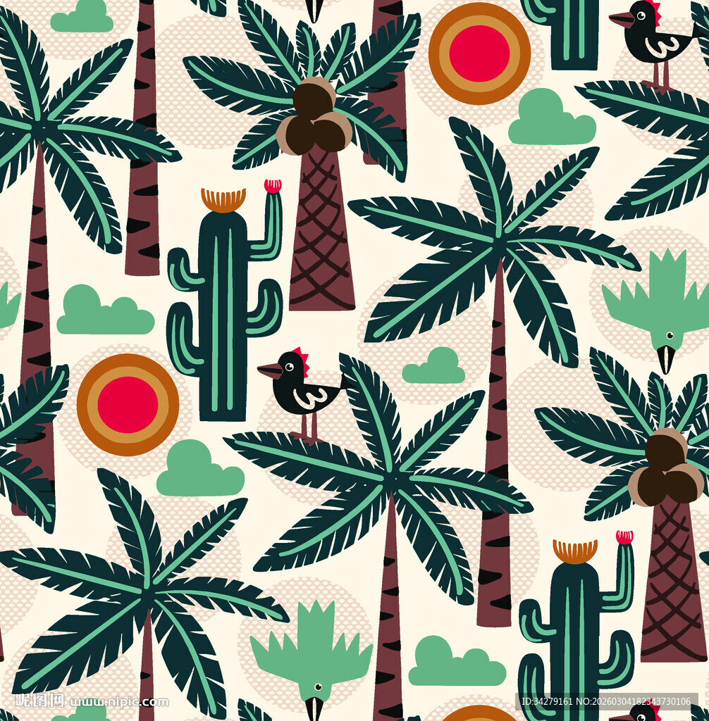 热带植物图案背景