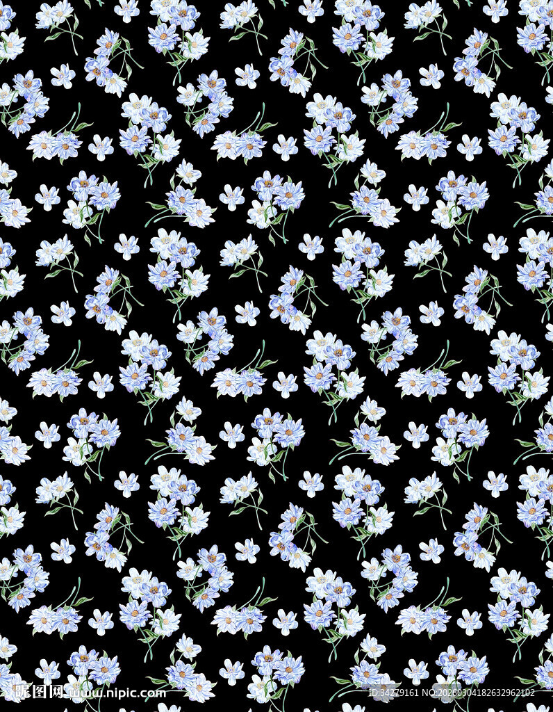 黑色背景白色小花图案