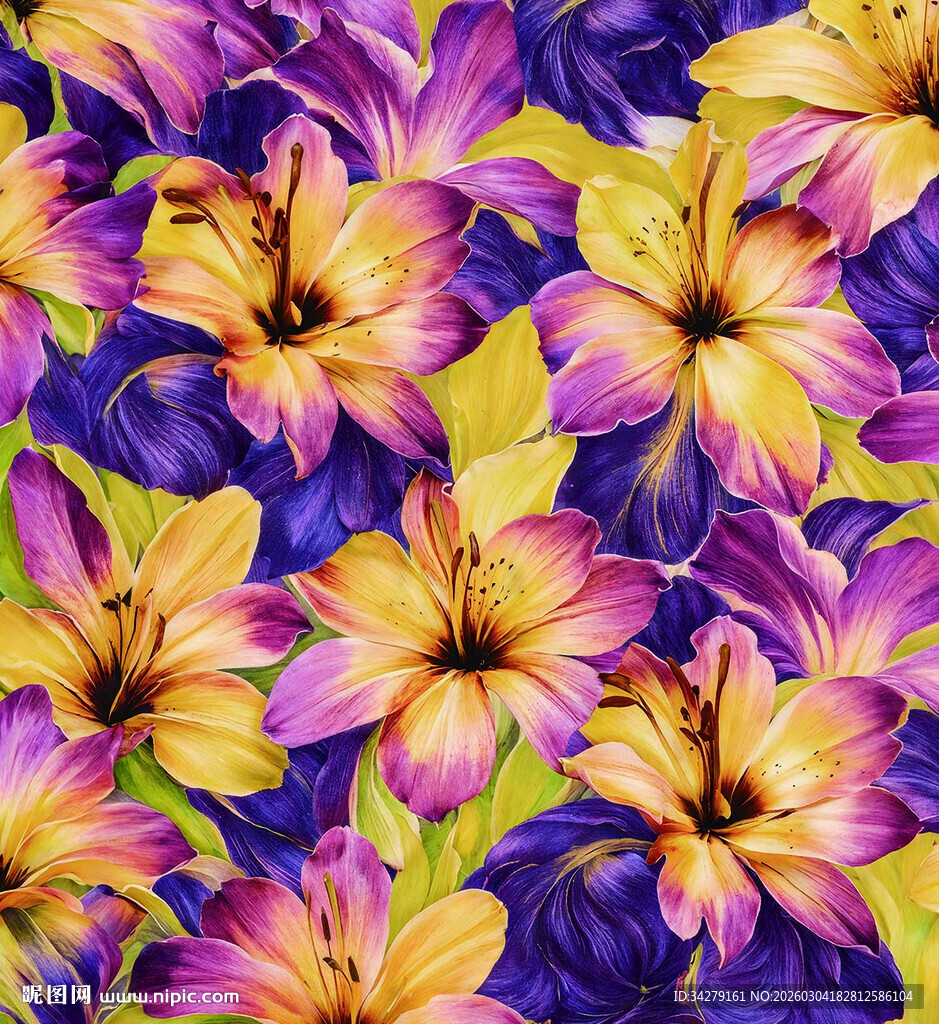 多彩百合花图案背景