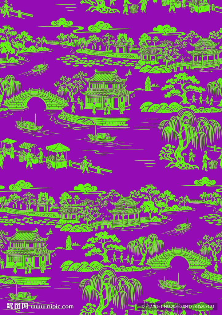 紫色底绿色纹理图案背景