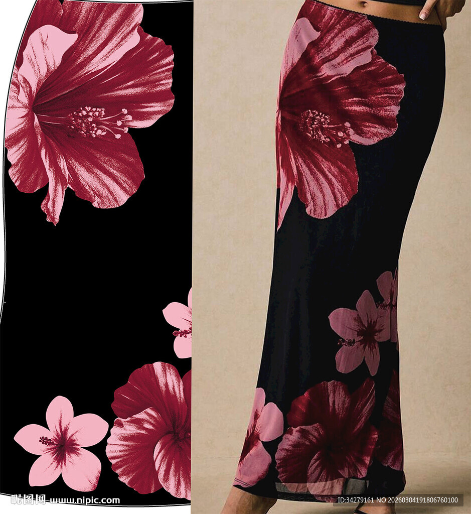 花卉图案女士长裙展示