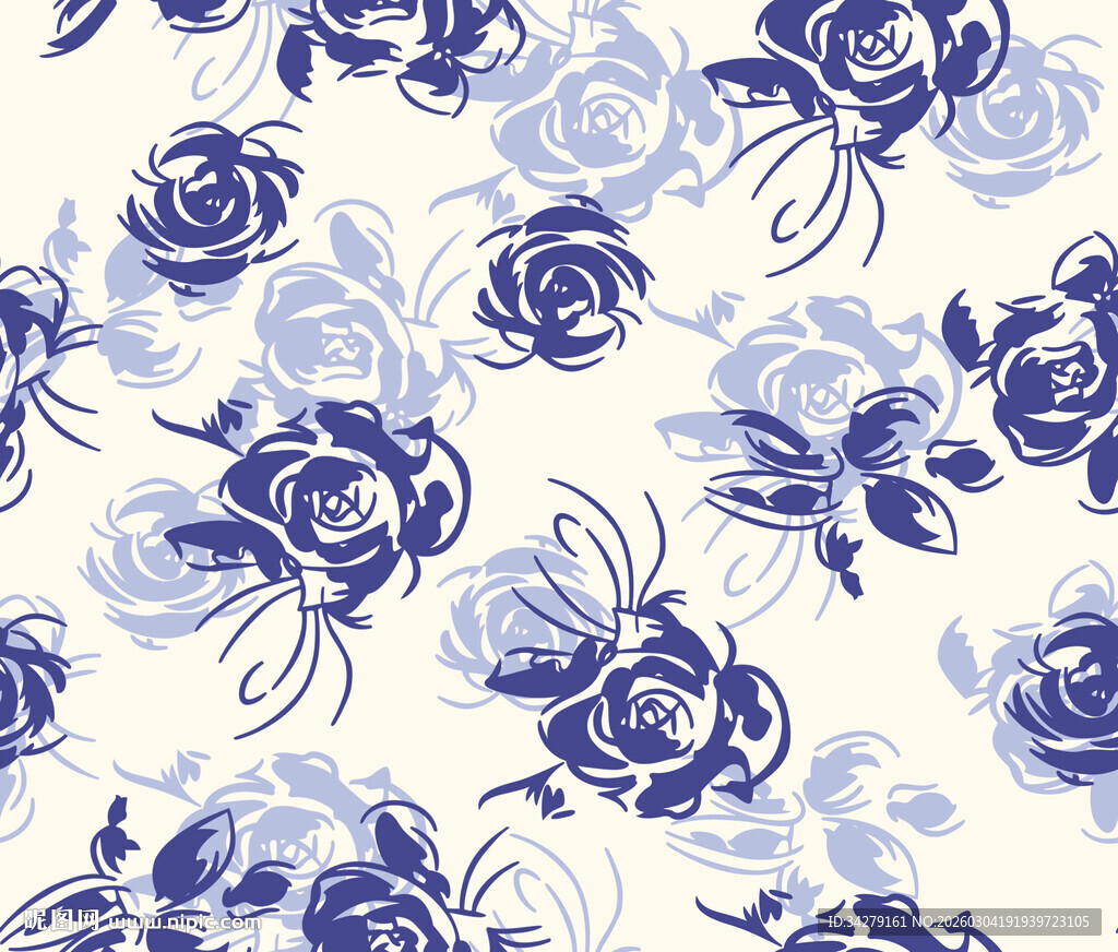 蓝白花卉无缝图案