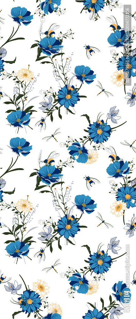 蓝白花卉图案背景