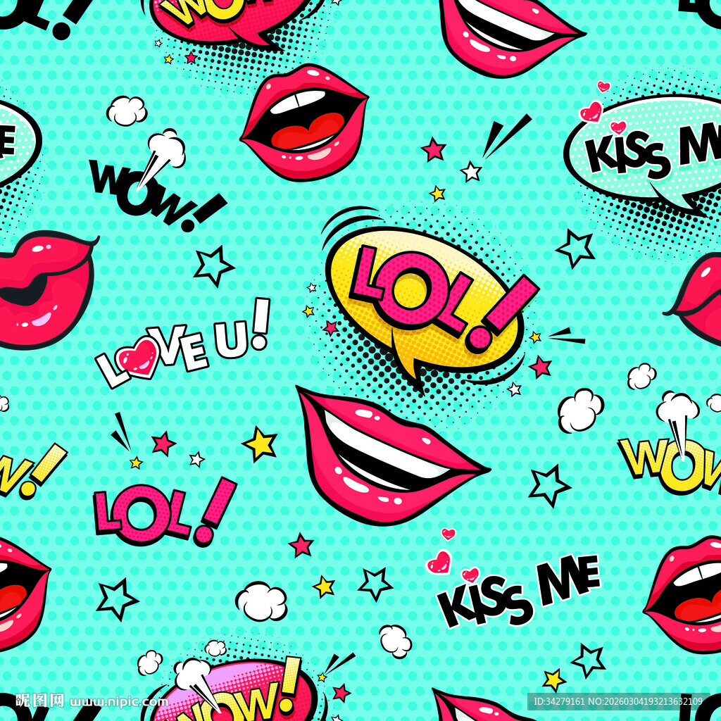 趣味红唇图案无缝背景