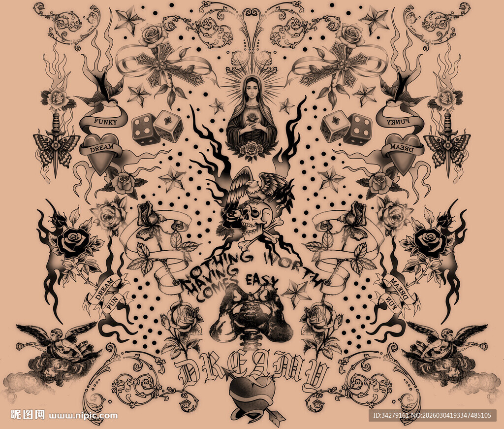 复古花卉动物纹样图案设计