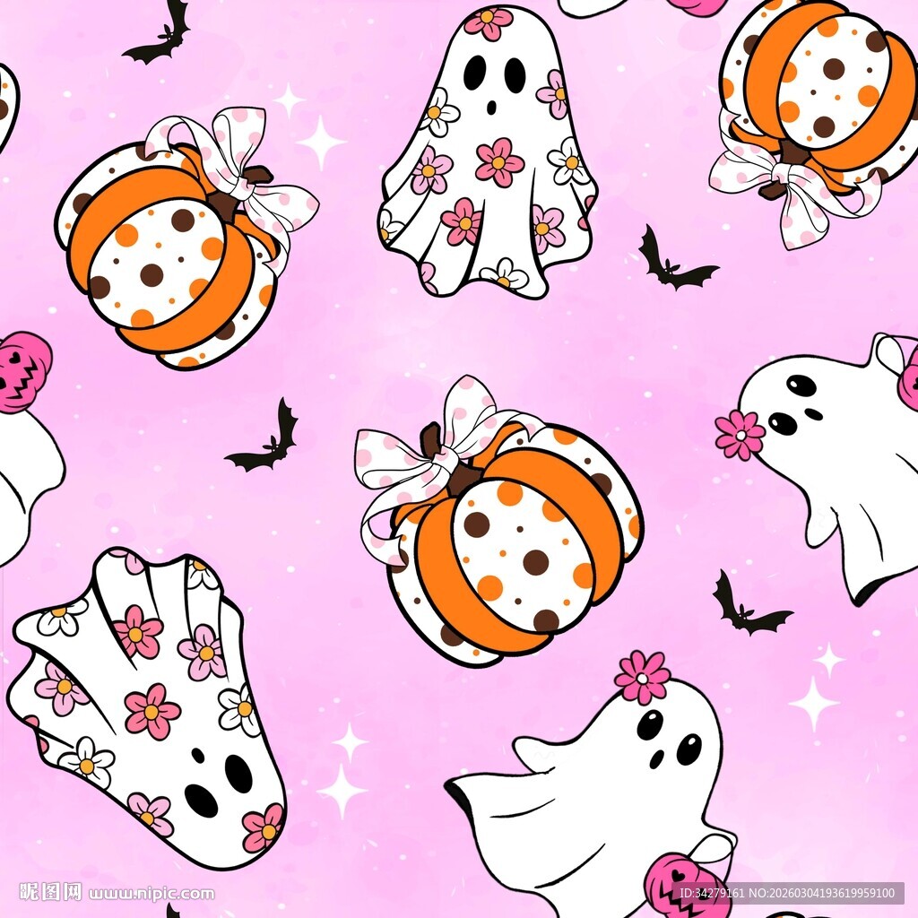 粉色背景万圣节可爱元素