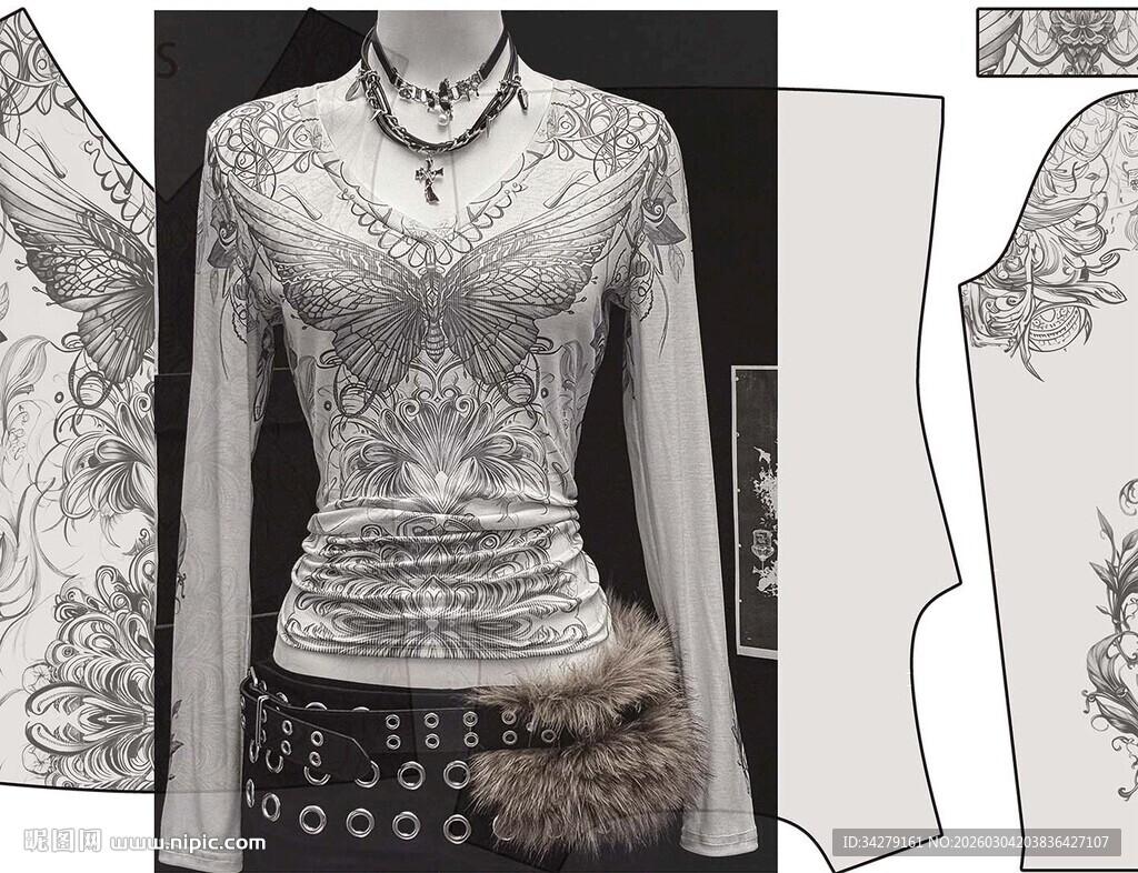 女士长袖上衣设计效果图