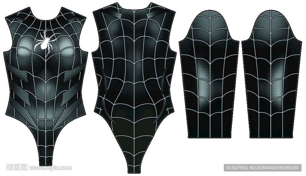 黑色网格连体紧身衣款式图