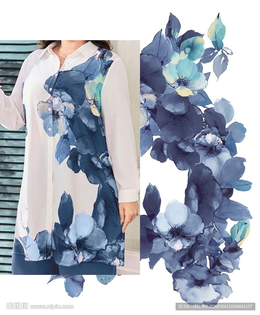 蓝调花卉图案服饰设计