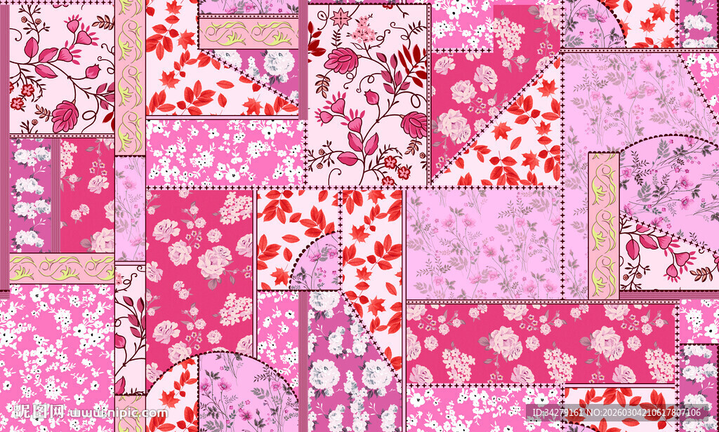 粉色花卉拼接图案背景
