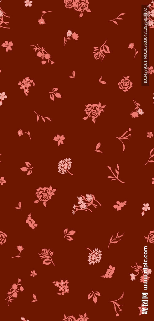 深红底色花卉图案纹理