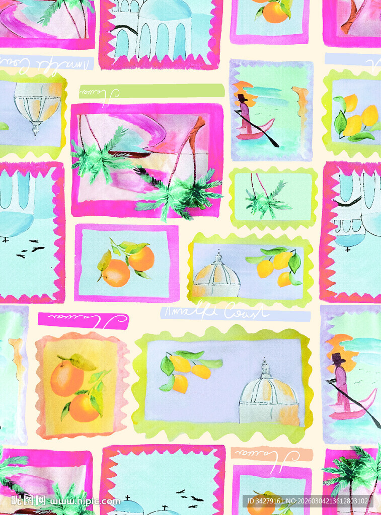 多彩花卉图案拼接背景图