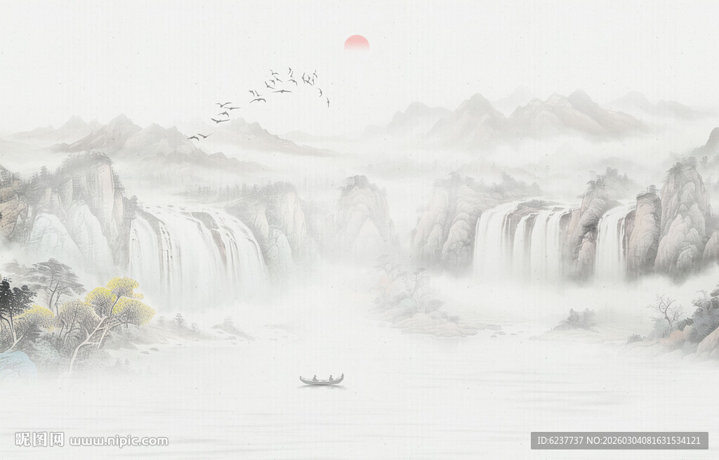 意境水墨山水画背景图 