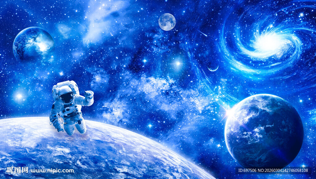 蓝色星球太空漩涡宇航员宇宙背景