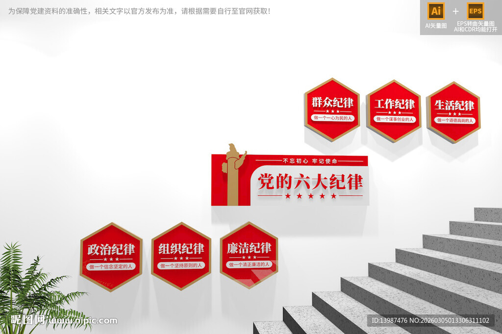 楼梯党的六大纪律党建文化墙