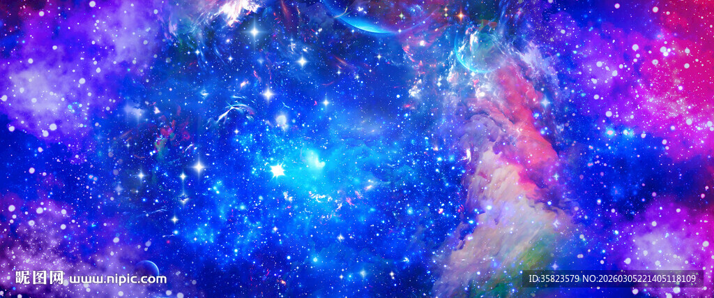 蓝紫色宇宙星空背景墙
