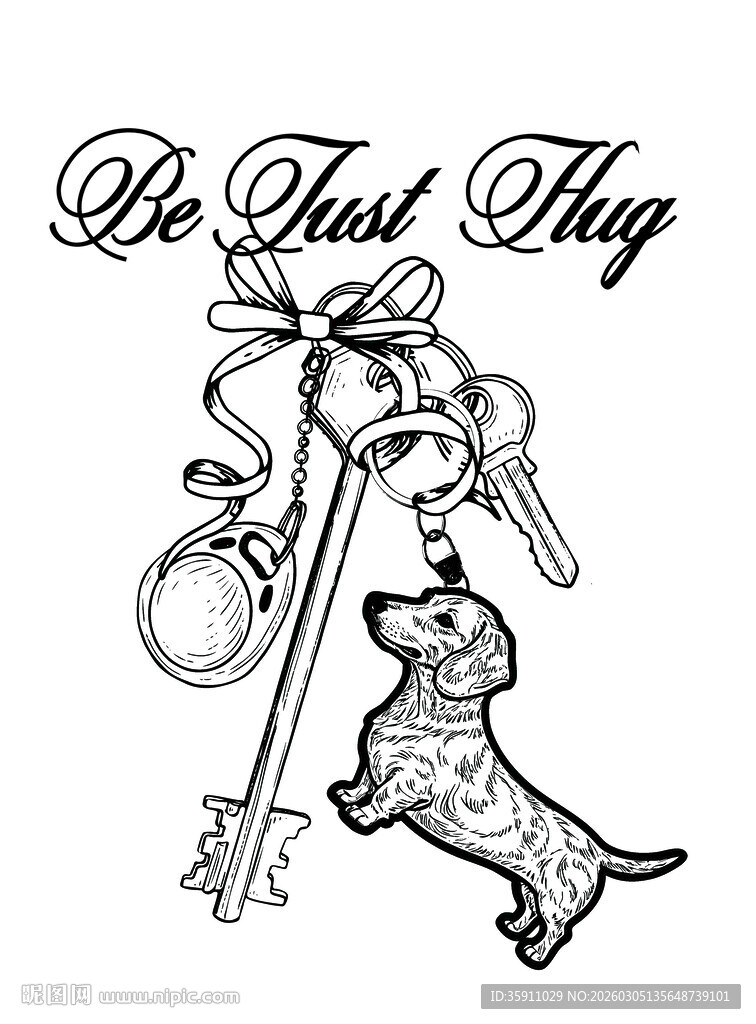 小狗追逐钥匙装饰图