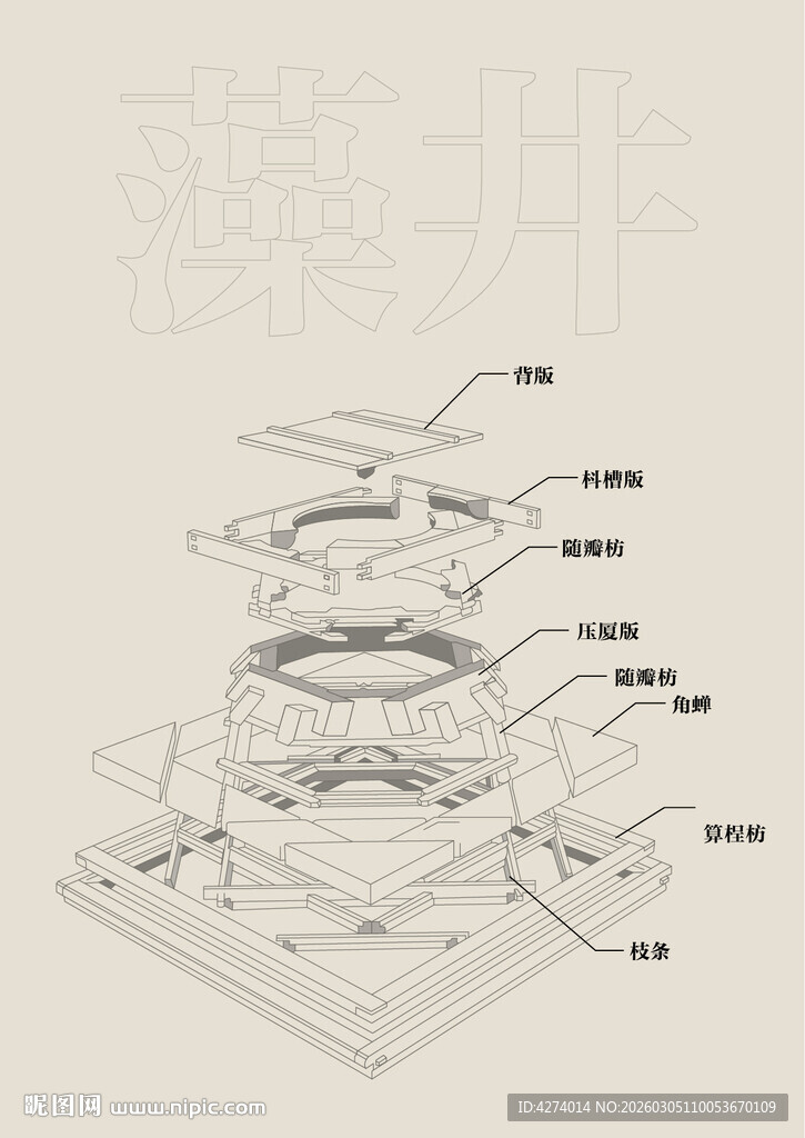 藻井线稿剖析图