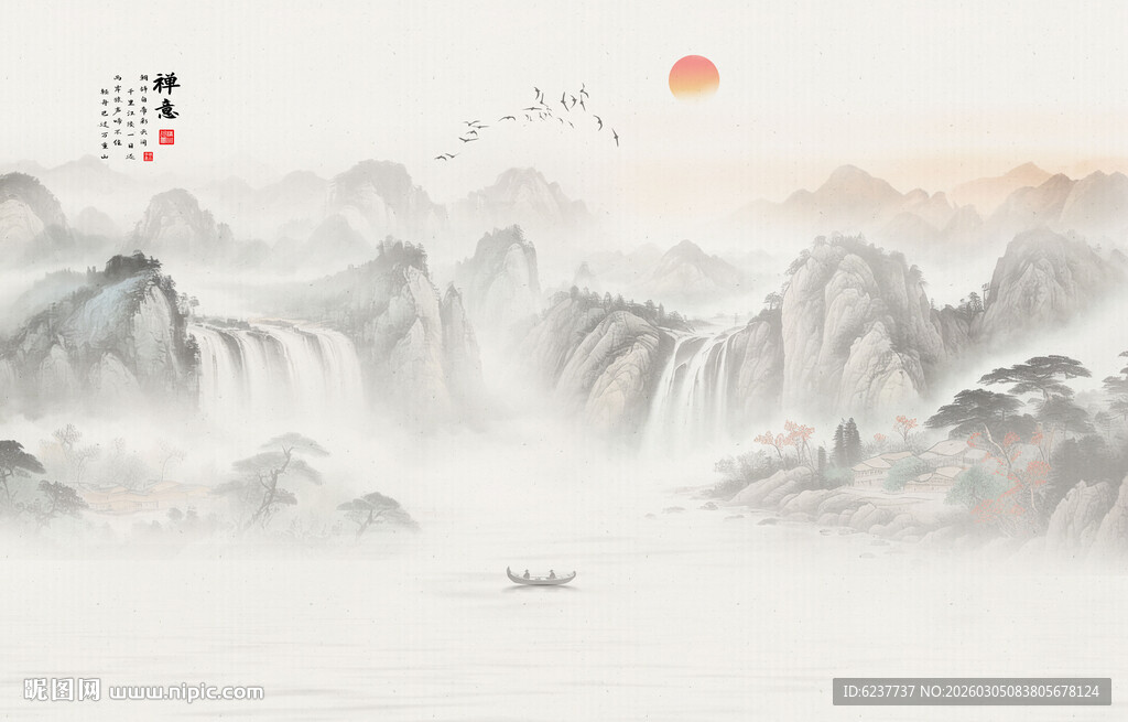 禅意山水水墨画