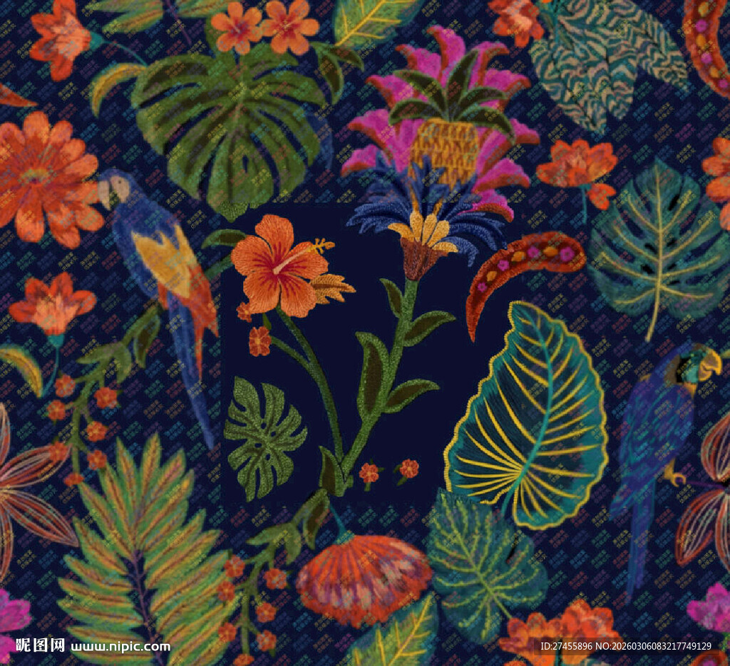 热带风情高清植物循环图案