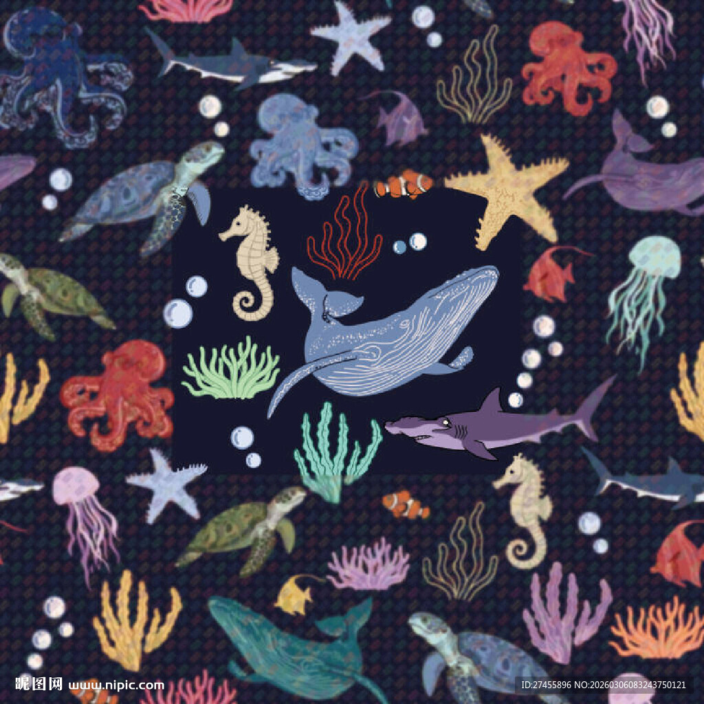 海洋生物图案多彩梦幻世界
