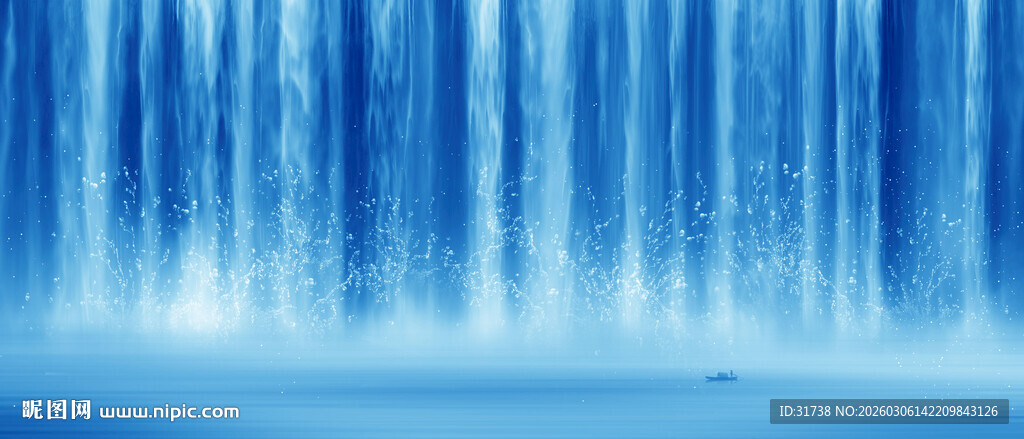 流水生财瀑布山水画