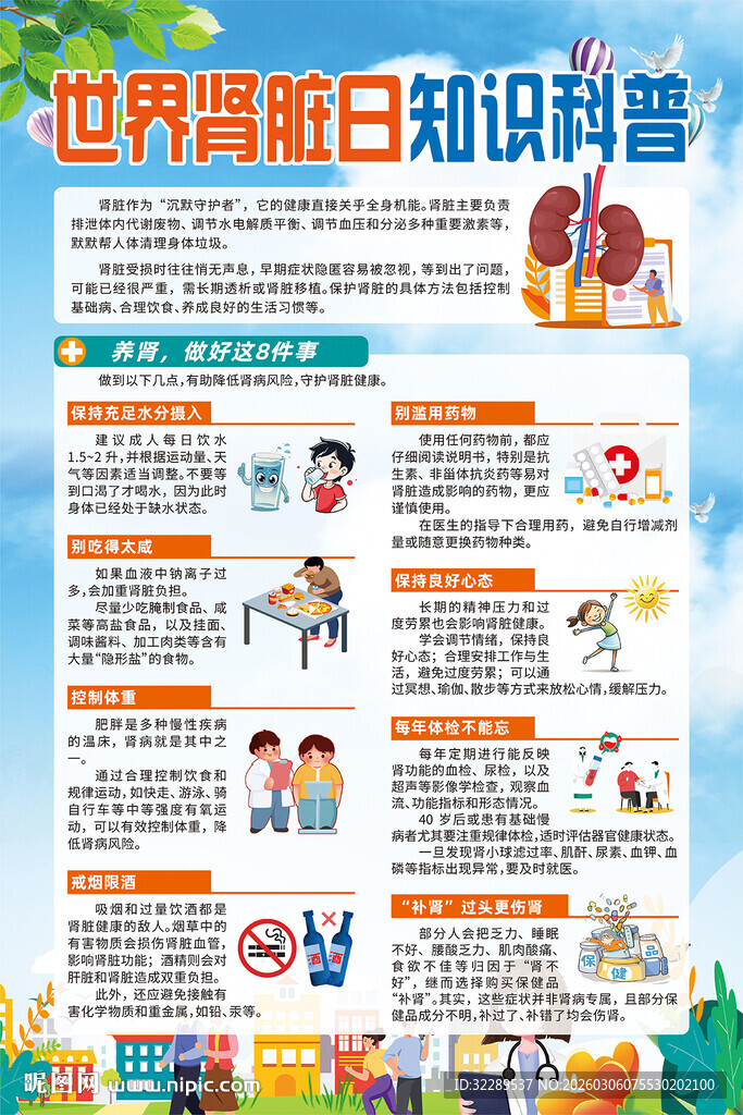 世界肾脏日知识科普海报