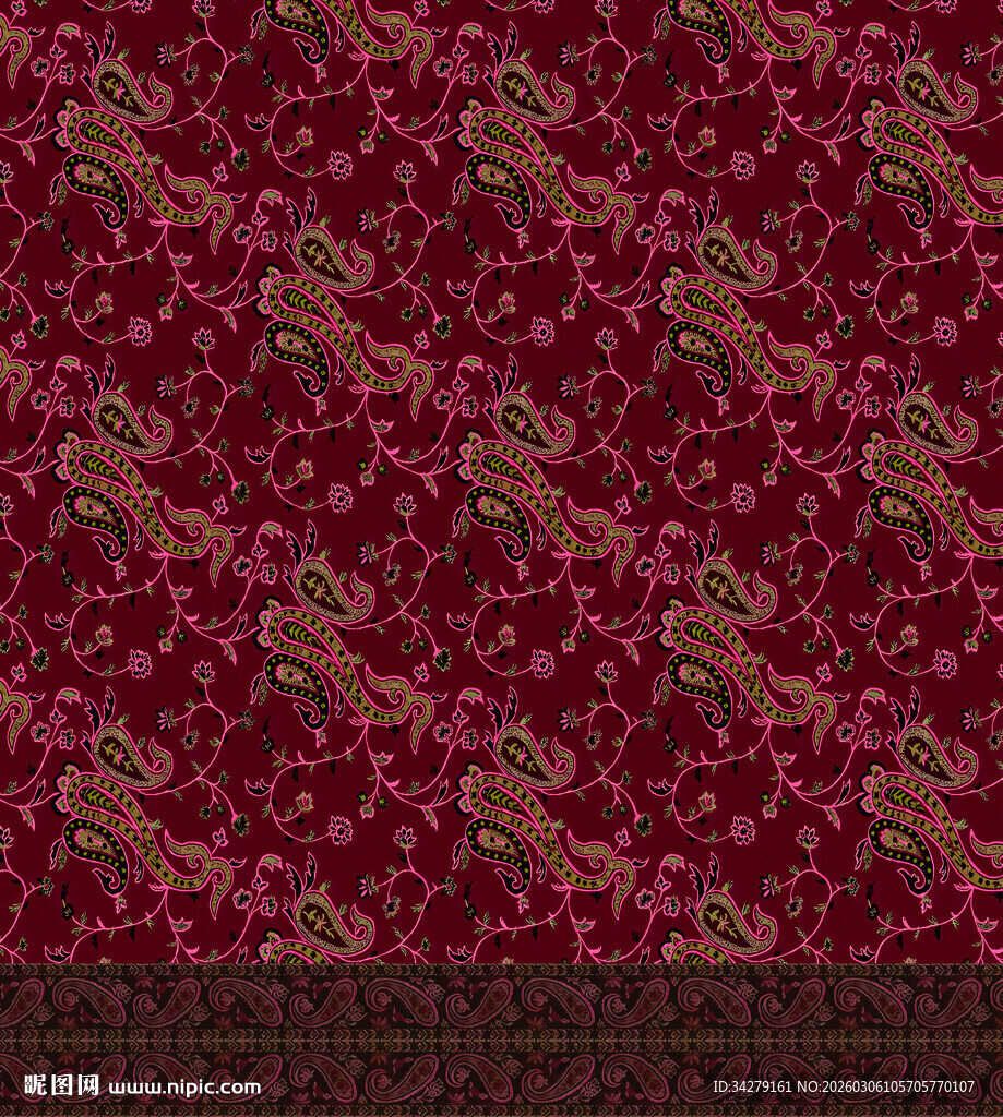 深红色几何花纹织物图案