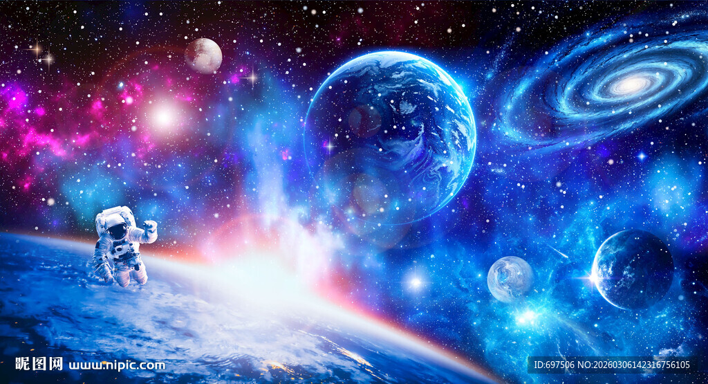 银河太空星球宇航员星空宇宙背景