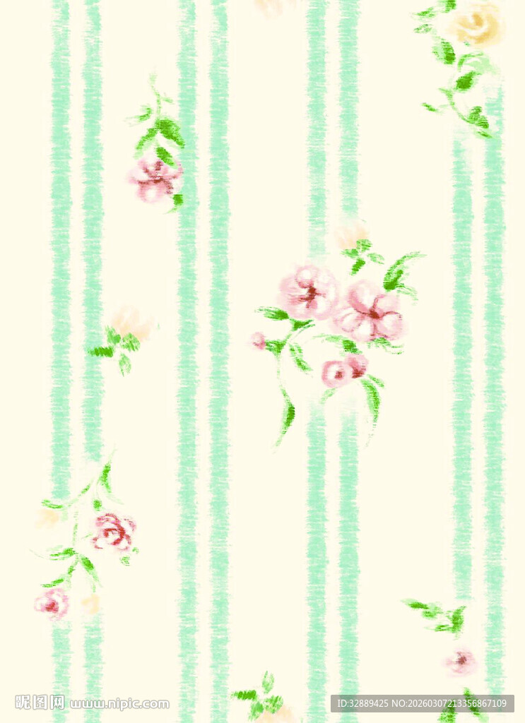 清新条纹花卉墙纸图案