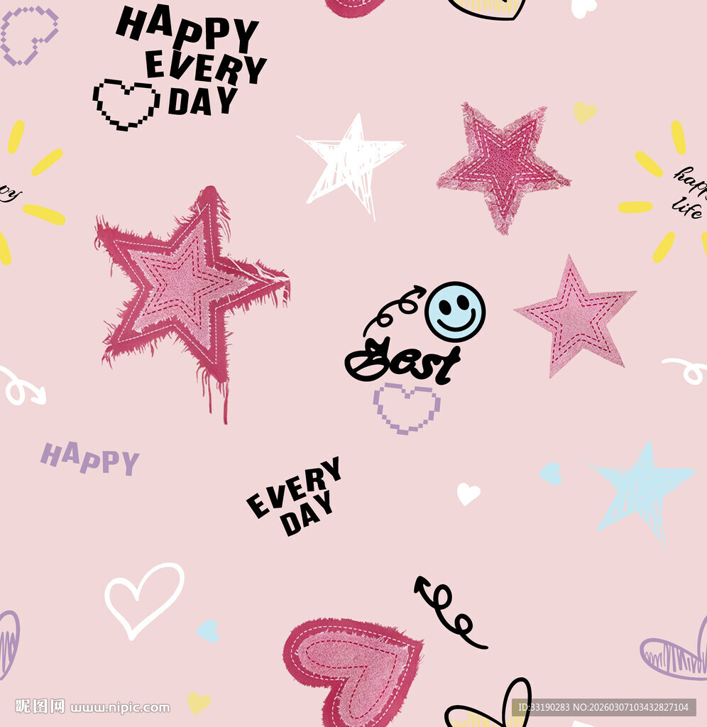 可爱卡通星星爱心背景图