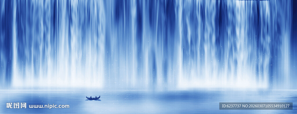 源远流长瀑布山水画