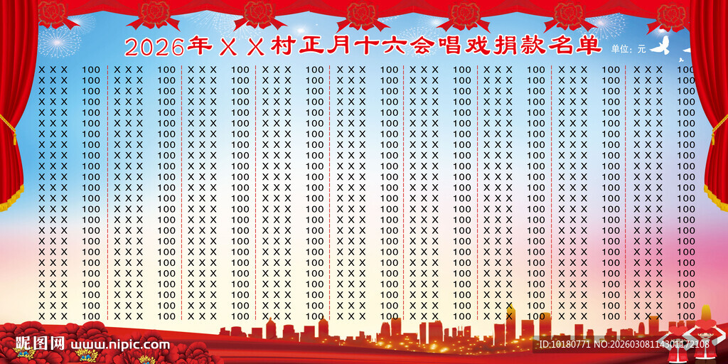 唱戏捐款光荣榜