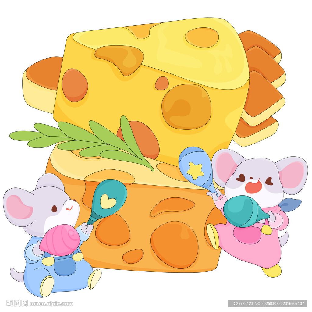 可爱小老鼠奶酪面包快餐美食插画