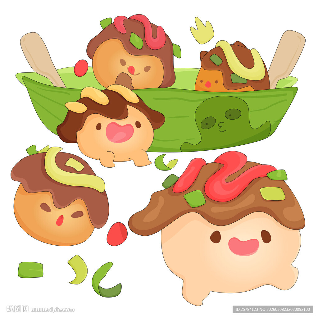 章鱼小丸子章鱼烧快餐美食插画