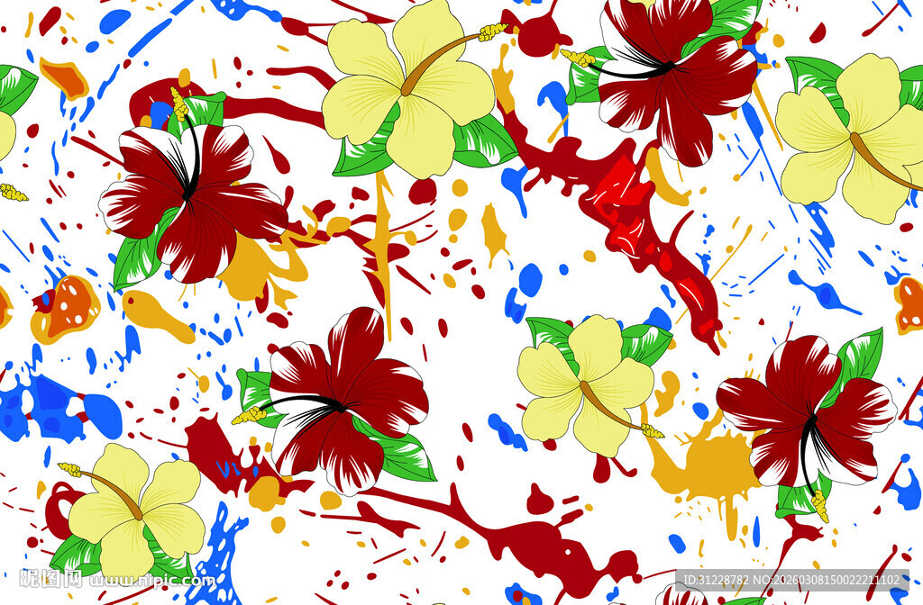 多彩花卉泼墨艺术图案