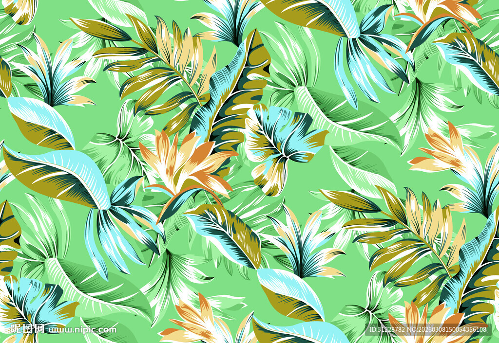 热带植物花卉无缝图案