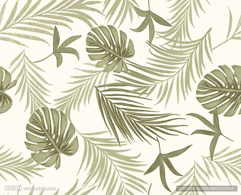 热带植物叶片无缝图案
