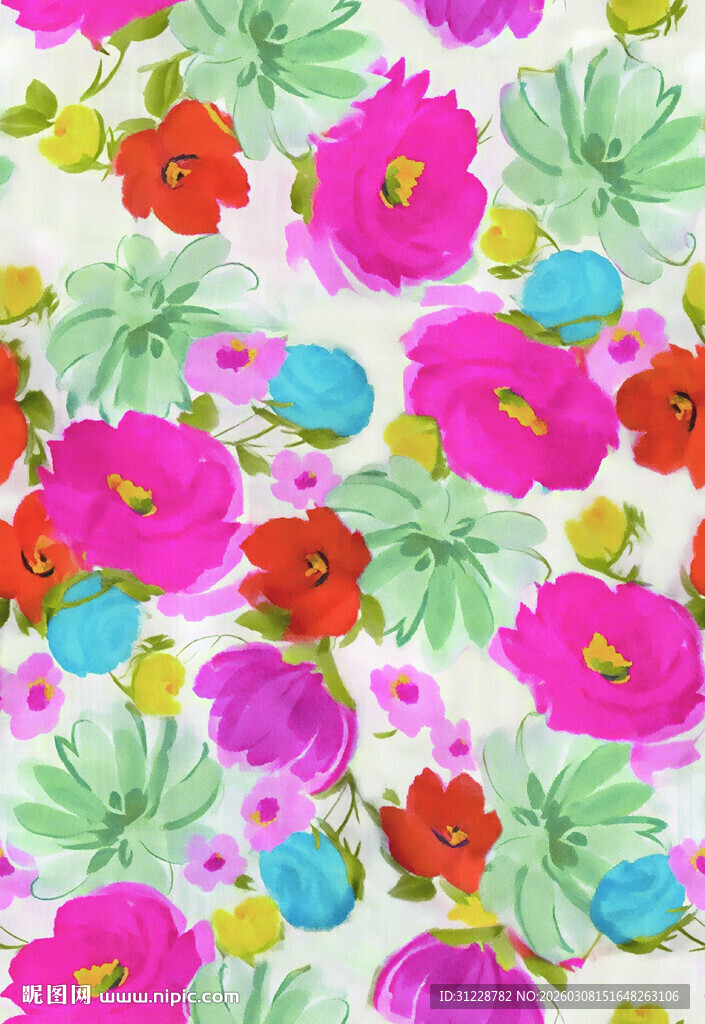 多彩花卉图案布料