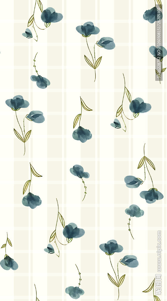 蓝花竖条纹清新花卉图案