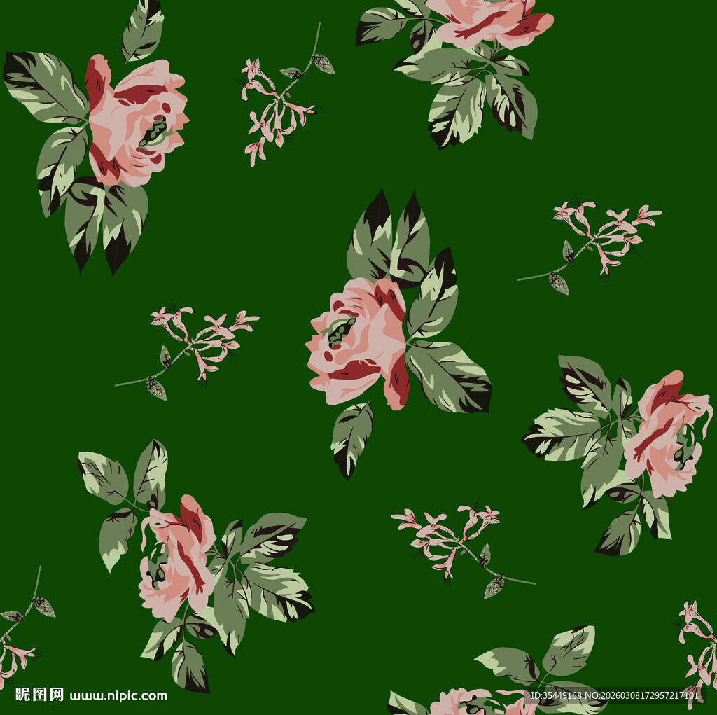 绿色底花卉图案纹理