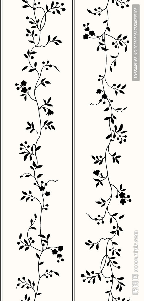 黑白花卉藤蔓图案装饰画