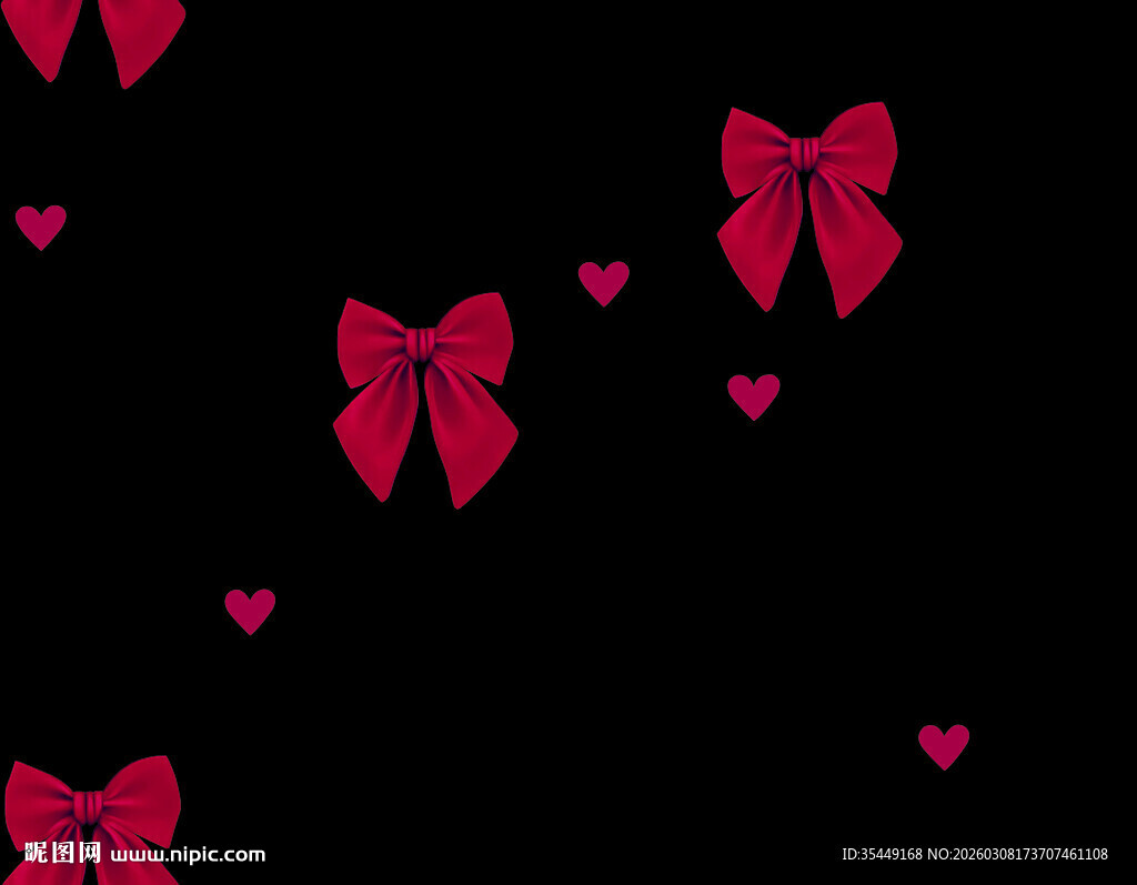 黑色背景上的蝴蝶结与爱心