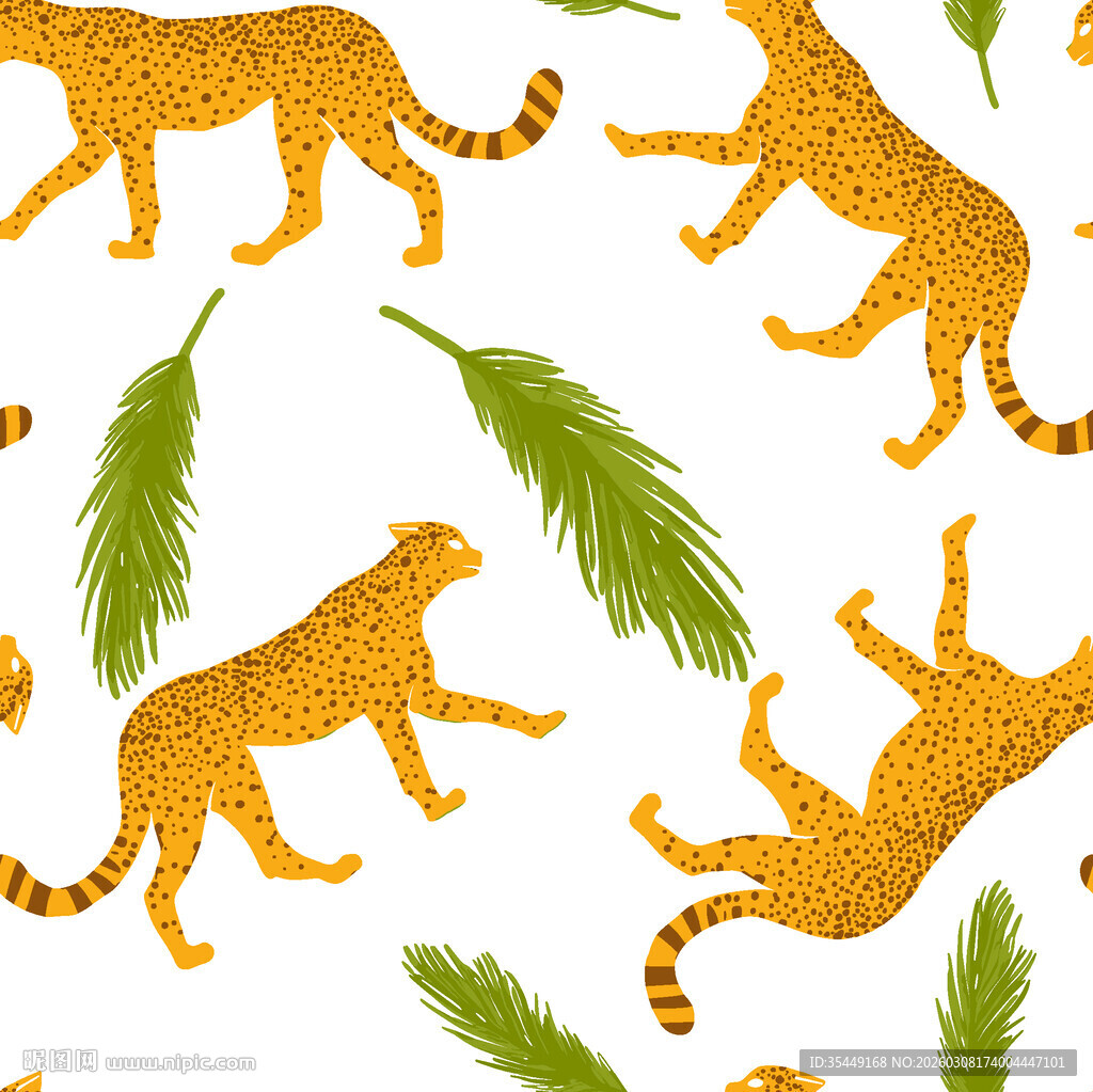 豹与棕榈叶无缝图案