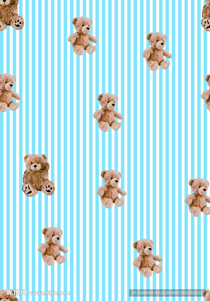 蓝底条纹小熊图案