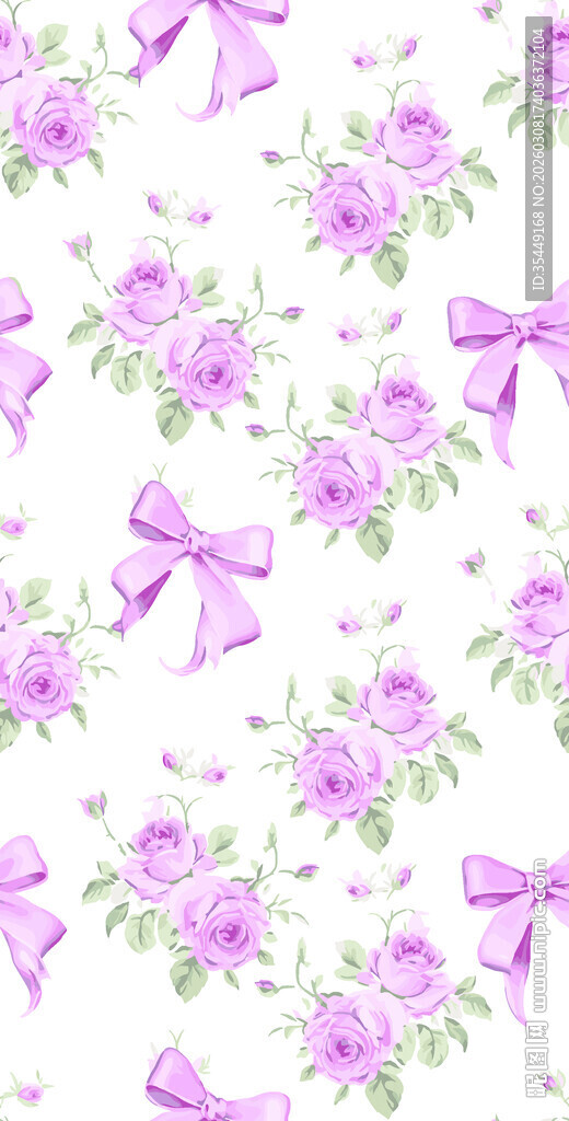 紫色花朵蝴蝶结无缝图案